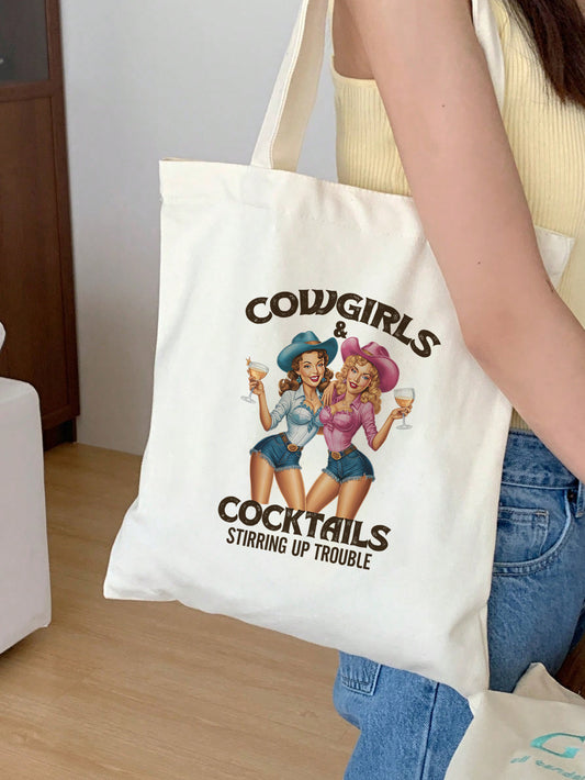 cowgirls and cocktails stirring up trouble Baumwollbeutel Stofftasche lustig retro vintage nachhaltig bedruckt Festival Geschenkidee Damen Herren 38x42 cm 11 Farben
