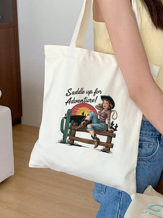 saddle up for adventure Baumwollbeutel Stofftasche nachhaltig lustig retro vintage Spruchtasche Festival Geschenkidee Damen Herren 38x42 cm 11 Farben Baumwolltasche