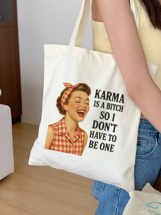 karma is a bitch so i dont have to be one Baumwollbeutel Stofftasche 38x42 cm 11 Farben nachhaltig lustige Tragetasche Shopper Geschenkidee Retro Vintage Humor