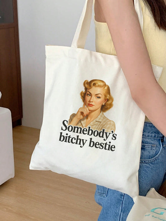 somebody’s bitchy bestie Baumwollbeutel Stofftasche 38x42 cm retro vintage spruch nachhaltig witzig lustig shopper bedruckt Geschenkidee Damen Herren 11 Farben