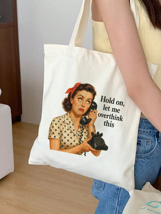 Hold on let me overthink this Baumwollbeutel Stofftasche 38x42 cm 11 Farben nachhaltig witziges Motiv bedruckte Tragetasche Schulter Shopper Geschenkidee Retro Vintage