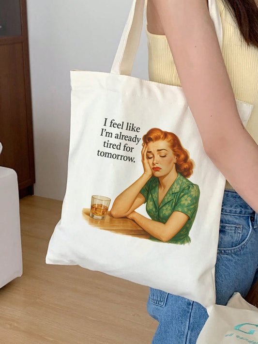 i feel like i’m already tired Baumwollbeutel Stofftasche 38x42 cm lustig retro vintage spruch nachhaltig shopper witzig bedruckt Geschenkidee Damen Herren 11 Farben