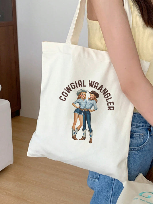 cowgirl wrangler Baumwollbeutel Stofftasche nachhaltig retro vintage lustig Spruchtasche Festival Geschenkidee Damen Herren 38x42 cm lange Henkel 11 Farben Shopper