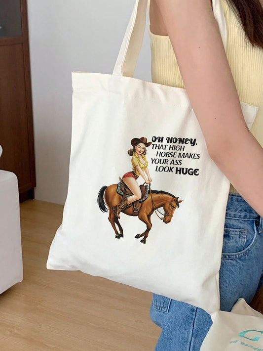 oh honey that high horse makes your ass look huge Baumwollbeutel Stofftasche nachhaltig retro vintage lustig Spruch Tasche Damen Herren Festival Geschenkidee 38x42 cm lange Henkel 11 Farben