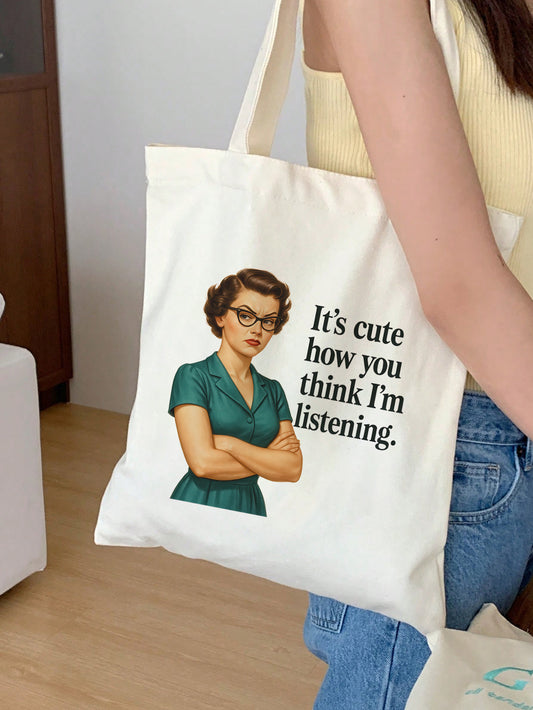 its cute how you think im listening Baumwollbeutel Stofftasche 38x42 cm 11 Farben nachhaltig lustige Tragetasche Shopper Geschenkidee Retro Vintage Humor