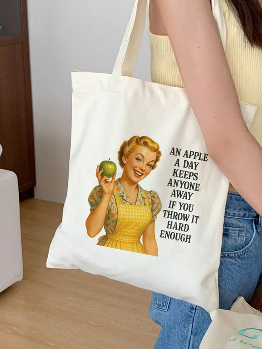 an apple a day Baumwollbeutel Stofftasche 38x42 cm lustig retro vintage spruch nachhaltig shopper witzig bedruckt Geschenkidee Damen Herren 11 Farben