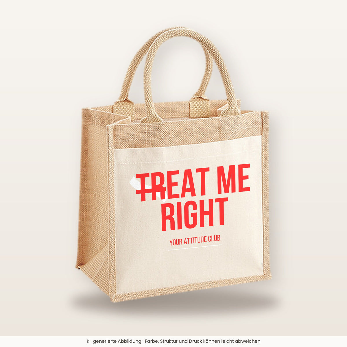 Treat me right – Jutetasche mit Spruch, mittlere Jutetasche 30 × 30 cm