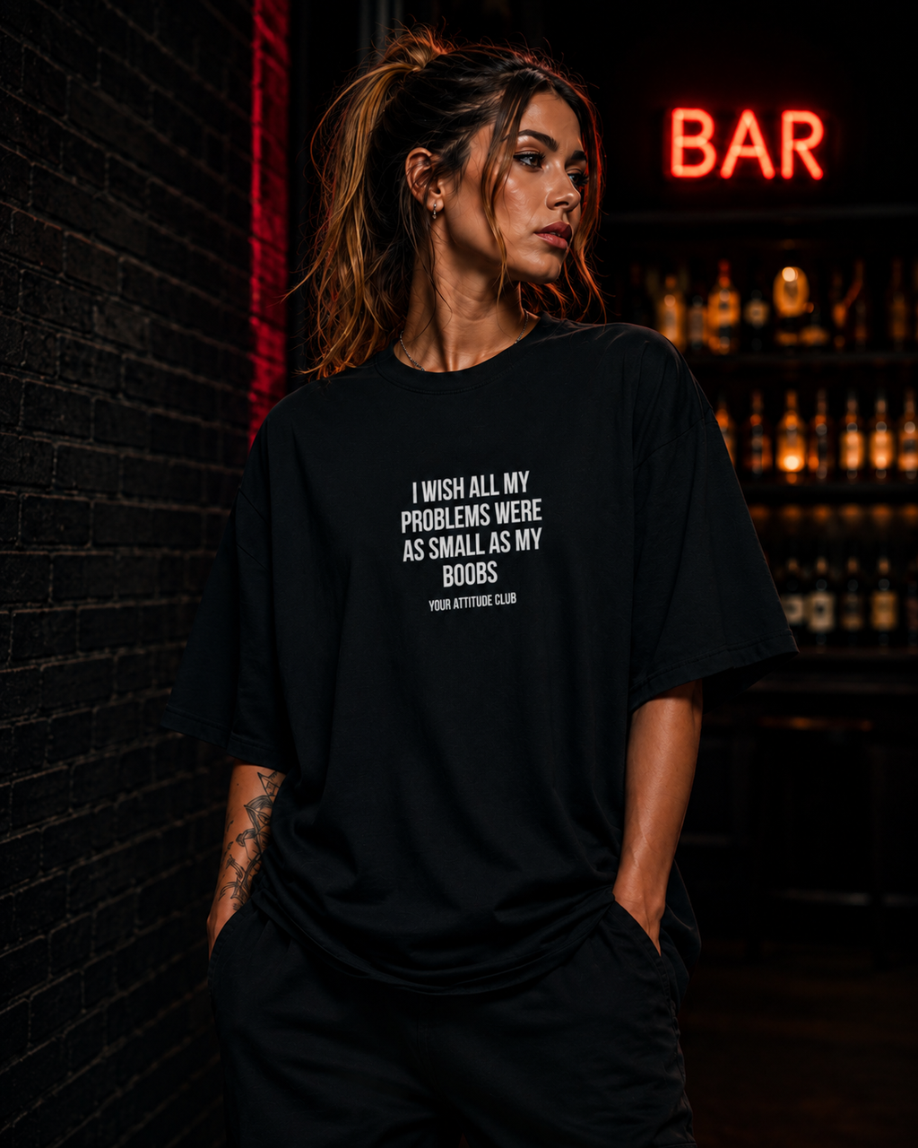 I WISH ALL MY PROBLEMS WERE AS SMALL AS MY BOOBS | Oversize Shirt Unisex mit Frontprint, Statement Shirt aus Bio-Baumwolle