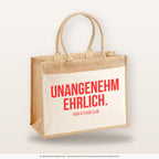 Unangenehm ehrlich. – Jutetasche mit Spruch, große Jutetasche, Produktansicht