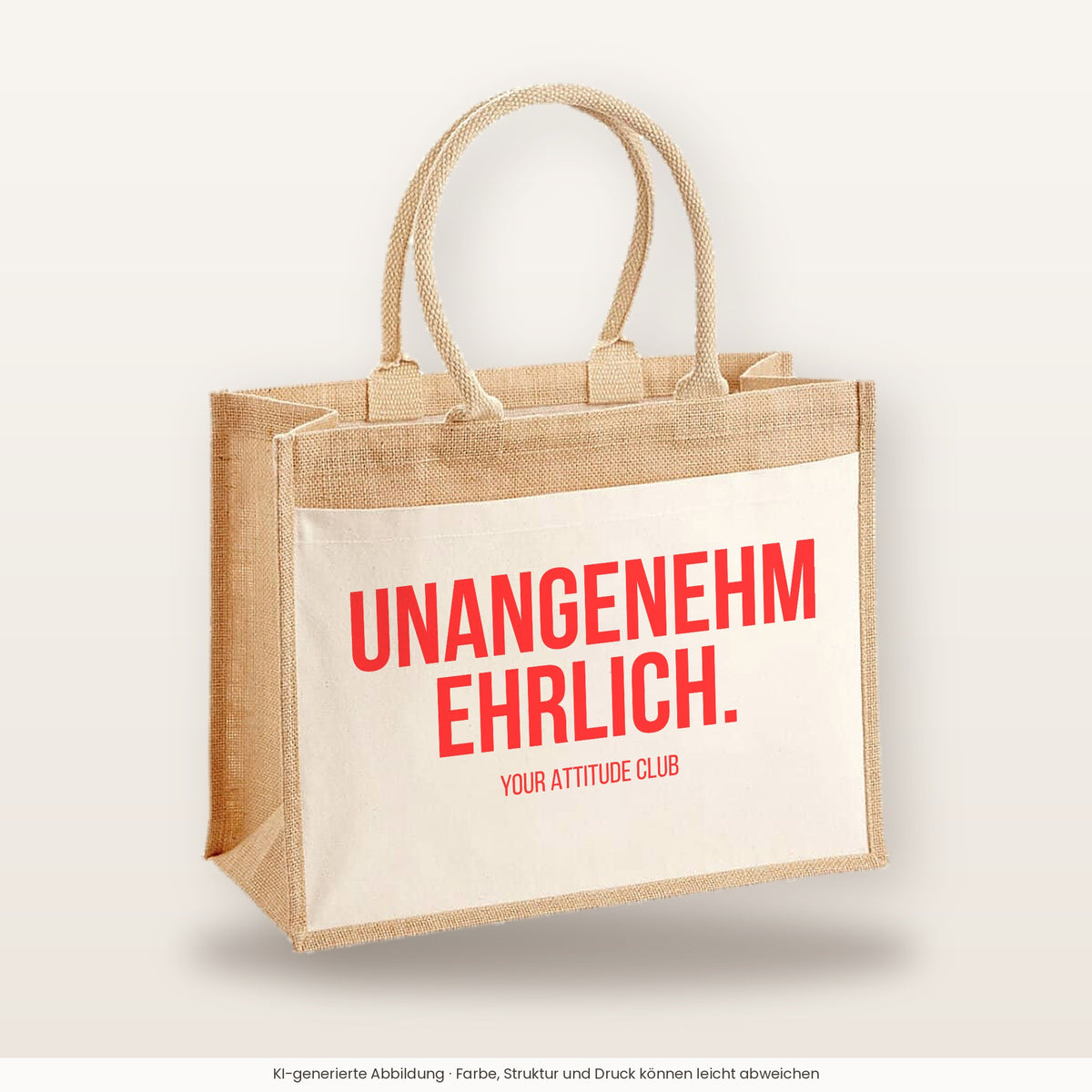 Unangenehm ehrlich. – Jutetasche mit Spruch, große Jutetasche, Produktansicht