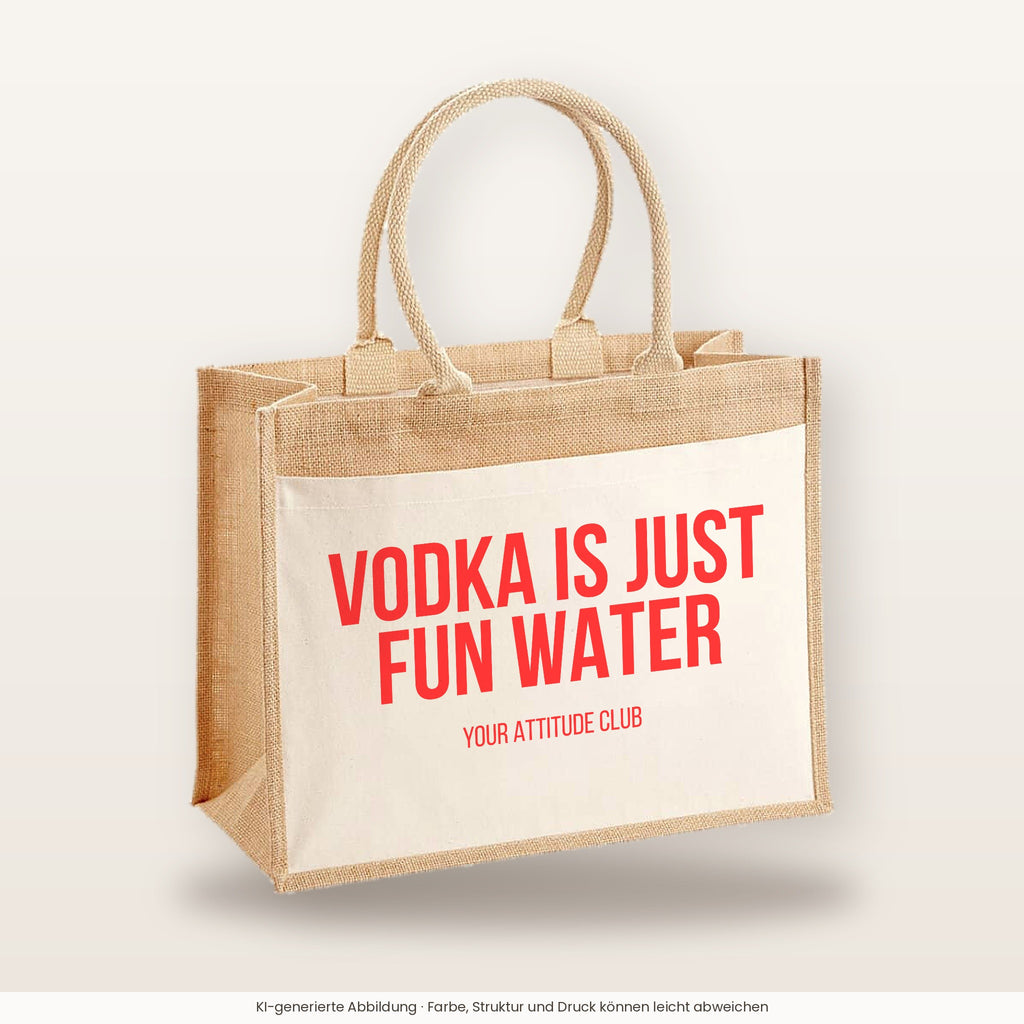 Vodka is just fun water – Jutetasche mit Spruch, große Jutetasche, Produktansicht
