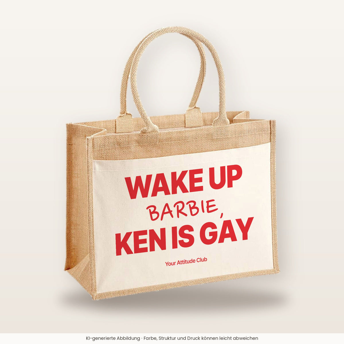 Wake Up Barbie, Ken Is Gay – Jutetasche mit Spruch, große Jutetasche, Produktansicht