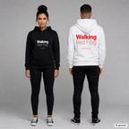 Walking Red Flag – Hoodie unisex mit Frontprint (Frau, Schwarz) und Backprint (Mann, Weiß)