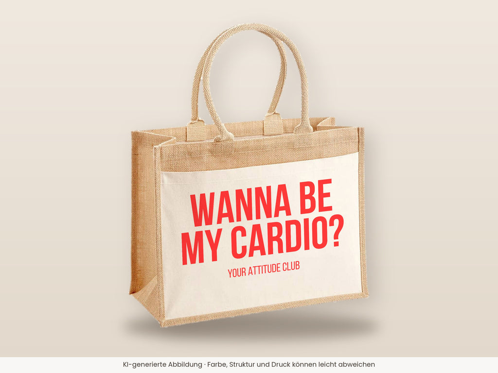 Wanna be my cardio? – Jutetasche mit Spruch, große Jutetasche, Detailansicht