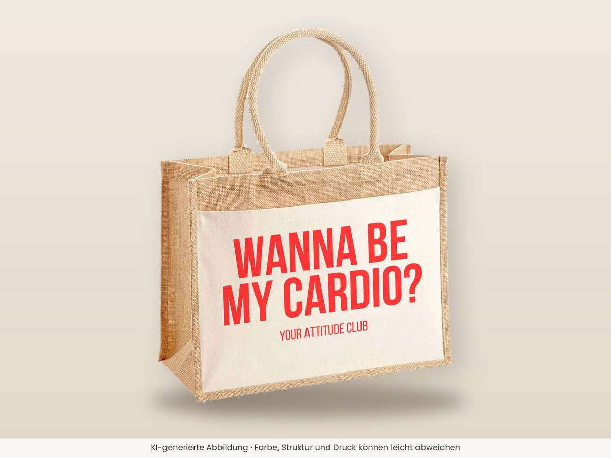 Wanna be my cardio? – Jutetasche mit Spruch, große Jutetasche, Detailansicht