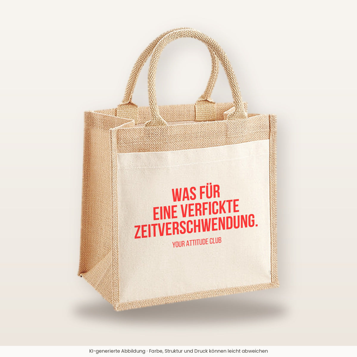 Was für eine verfickte Zeitverschwendung. – Jutetasche mit Spruch, mittlere Jutetasche 30 × 30 cm