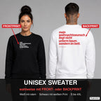 Mein Weihnachtswunsch liegt nicht unterm Baum. Sondern im Bett – Weihnachtspullover wahlweise mit Frontprint oder Backprint – Frau vorne in Schwarz, Mann hinten in Weiß