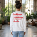 Ich bin das Geschenk. Auspacken auf eigene Gefahr – weißer Weihnachtspullover mit rotem Backprint, Damen im Loft