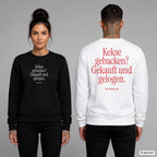 Kekse gebacken? Gekauft und gelogen – Weihnachtspullover unisex mit Frontprint (Frau, Schwarz) und Backprint (Mann, Weiß)