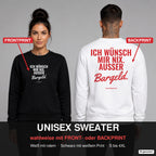 Ich wünsch mir nix. Außer Bargeld – Weihnachtspullover wahlweise mit Frontprint oder Backprint – Frau vorne in Schwarz, Mann hinten in Weiß