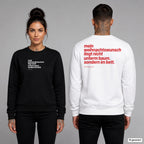Mein Weihnachtswunsch liegt nicht unterm Baum. Sondern im Bett – Weihnachtspullover unisex mit Frontprint (Frau, Schwarz) und Backprint (Mann, Weiß)