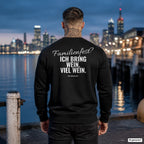 Familienfest? Ich bring Wein. Viel Wein – schwarzer Weihnachtspullover mit weißem Backprint, Herren am Hafen