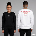 Der Weihnachtsmann kommt nur einmal im Jahr. Typisch Mann – Weihnachtspullover unisex mit Frontprint (Frau, Schwarz) und Backprint (Mann, Weiß)