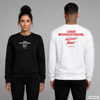 Lieber Weihnachtsmann, definier „brav“ – Weihnachtspullover unisex mit Frontprint (Frau, Schwarz) und Backprint (Mann, Weiß)