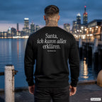 Santa, ich kann alles erklären – schwarzer Weihnachtspullover mit weißem Backprint, Herren am Hafen