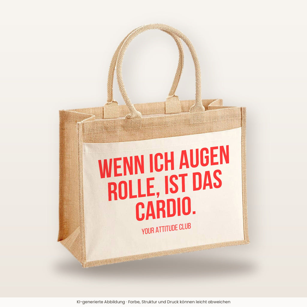 Wenn ich Augen rolle, ist das Cardio. – Jutetasche mit Spruch, große Jutetasche, Produktansicht