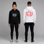Who did this to you? — Me, to myself, at 3am with a book – Hoodie unisex mit Frontprint (Frau, Schwarz) und Backprint (Mann, Weiß)