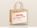 Wine Dine & Sixty Nine – Jutetasche mit Spruch, große Jutetasche, Detailansicht