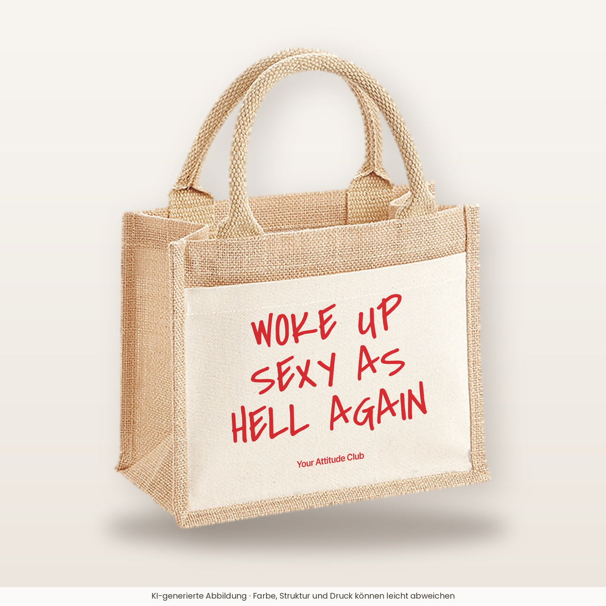 Woke Up Sexy As Hell Again – Jutetasche mit Spruch, kleine Jutetasche 26 × 22 cm