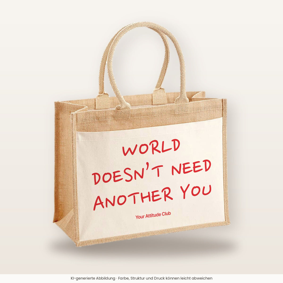 World Doesn’t Need Another You – Jutetasche mit Spruch, große Jutetasche, Produktansicht
