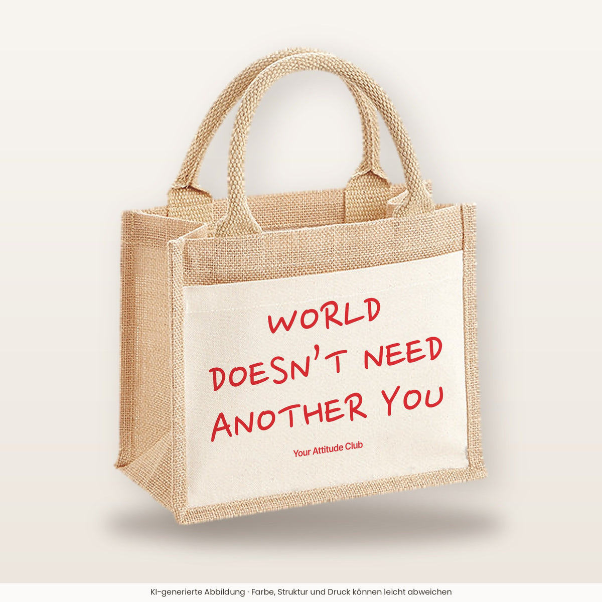 World Doesn’t Need Another You – Jutetasche mit Spruch, kleine Jutetasche 26 × 22 cm