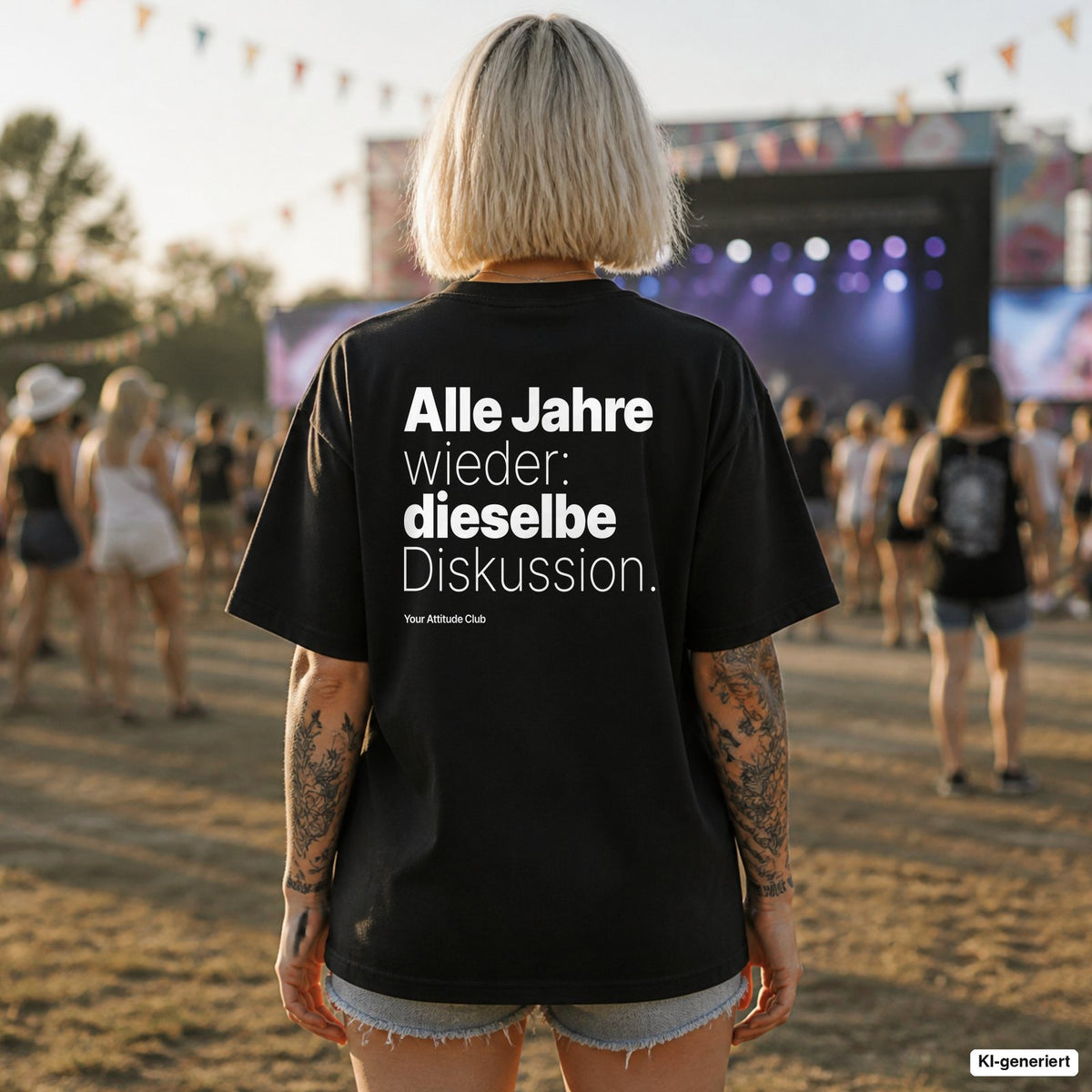 Alle Jahre wieder: dieselbe Diskussion. – schwarzes Weihnachts-Shirt mit weißem Backprint