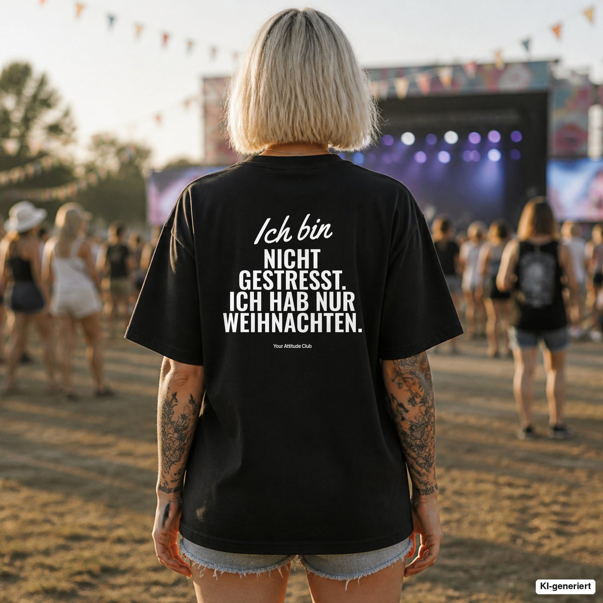Ich bin nicht gestresst. Ich hab nur Weihnachten. – schwarzes Weihnachts-Shirt mit weißem Backprint