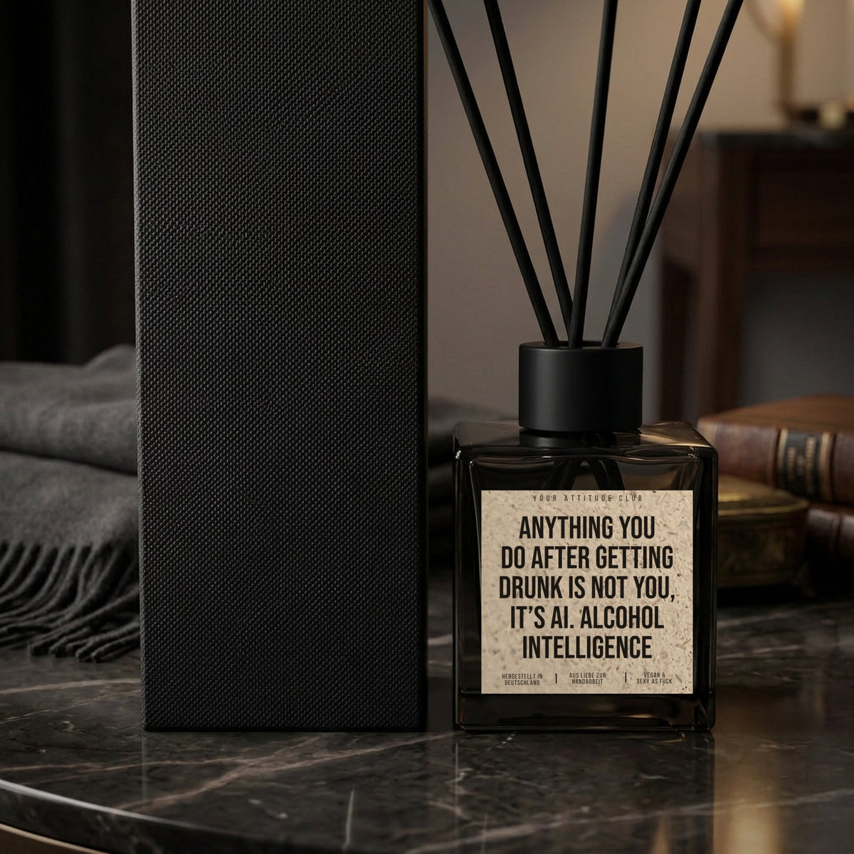 Diffusor Anything you do after getting drunk is not you, it’s AI. Alcohol intelligence Nahaufnahme Naturgras-Etikett