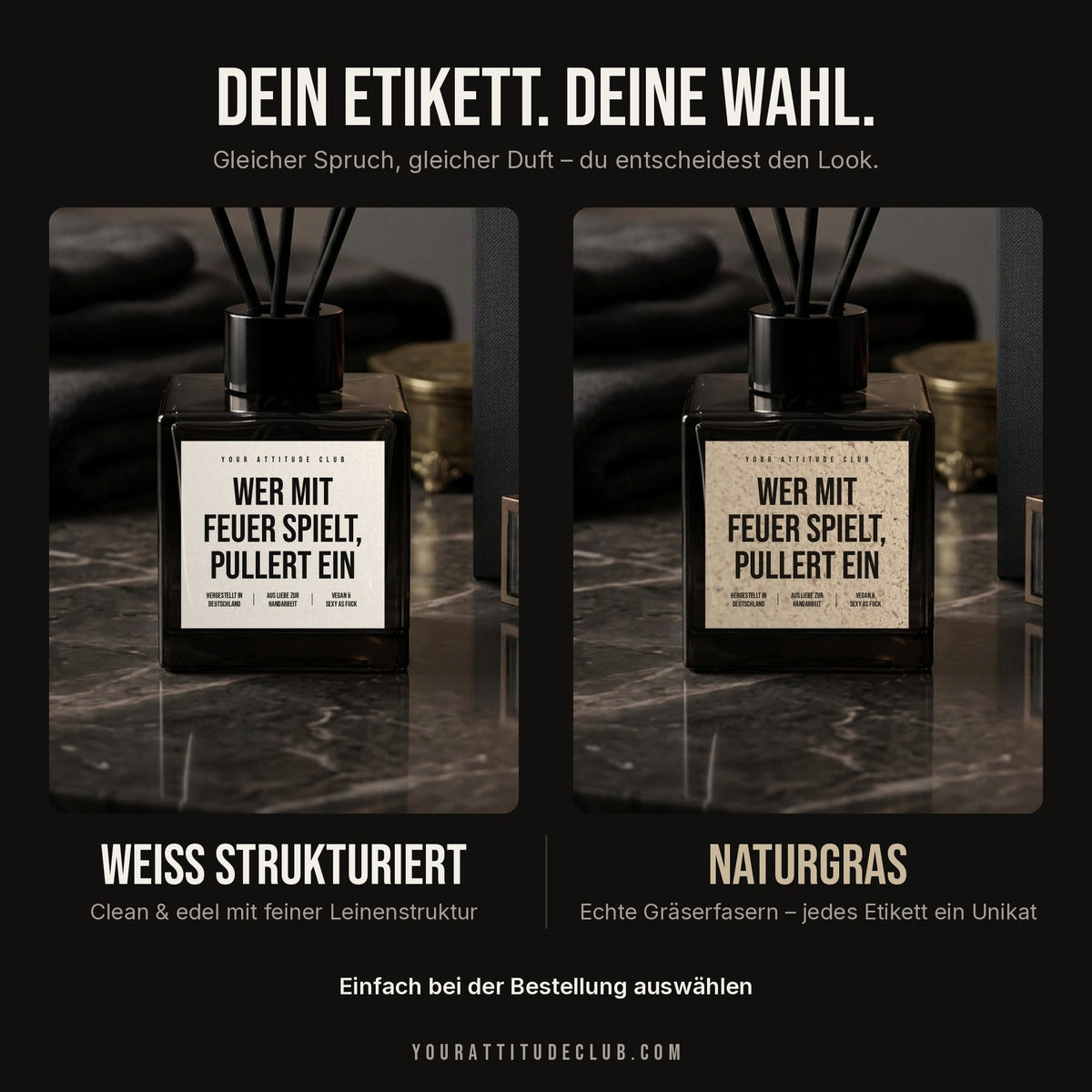 Etikett-Auswahl: weiß strukturiert oder Naturgras