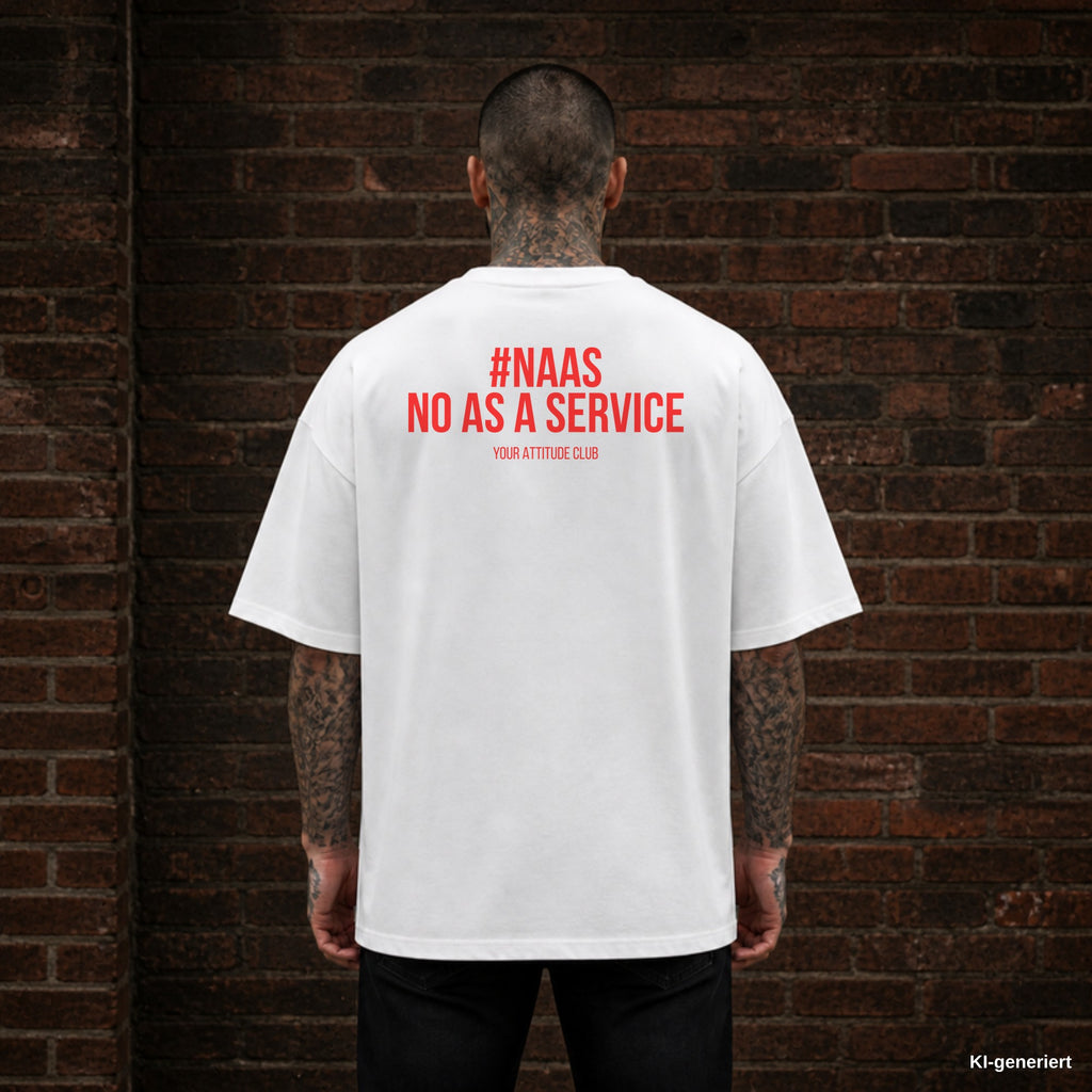 #NAAS NO AS A SERVICE – weißes Oversize T-Shirt mit rotem Backprint, Herren
