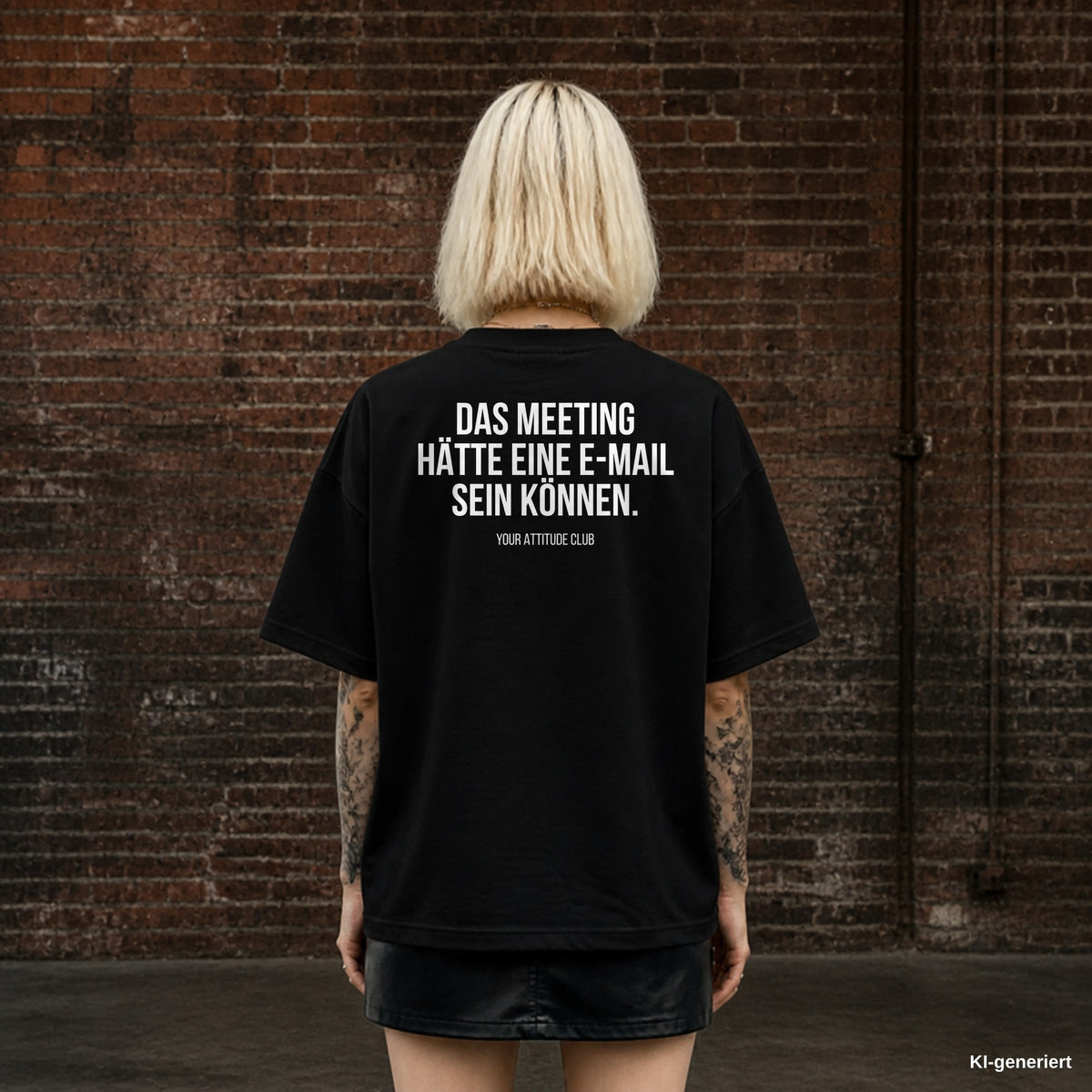 DAS MEETING HÄTTE EINE E-MAIL SEIN KÖNNEN. – schwarzes Oversize T-Shirt mit weißem Backprint, Damen