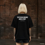 ENTSCHULDIGUNG ABGELEHNT. – schwarzes Oversize T-Shirt mit weißem Backprint, Damen