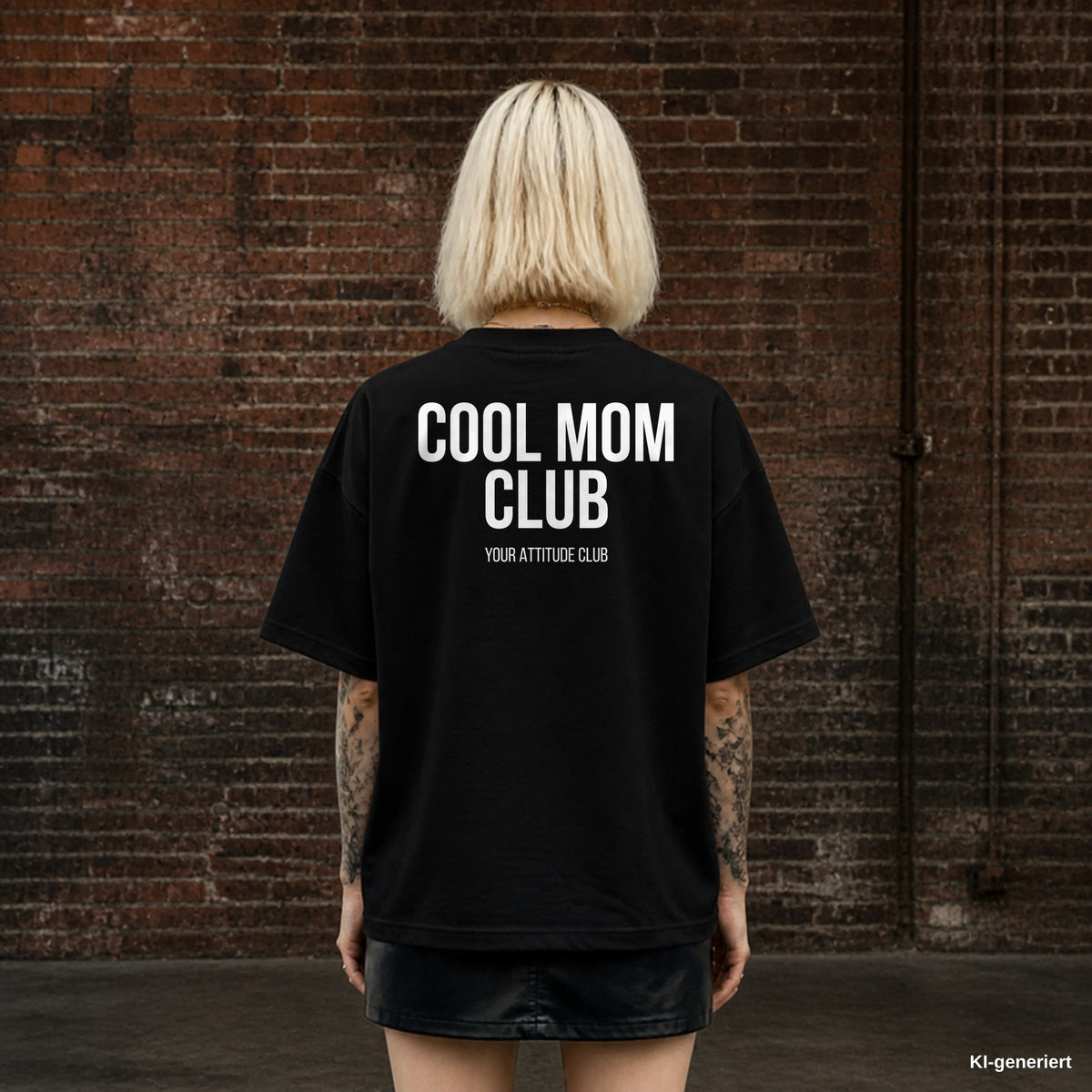 COOL MOM CLUB – schwarzes Oversize T-Shirt mit weißem Backprint, Damen