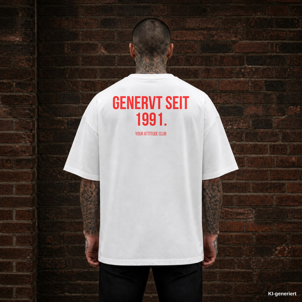 GENERVT SEIT 1991. – weißes Oversize T-Shirt mit rotem Backprint, Herren