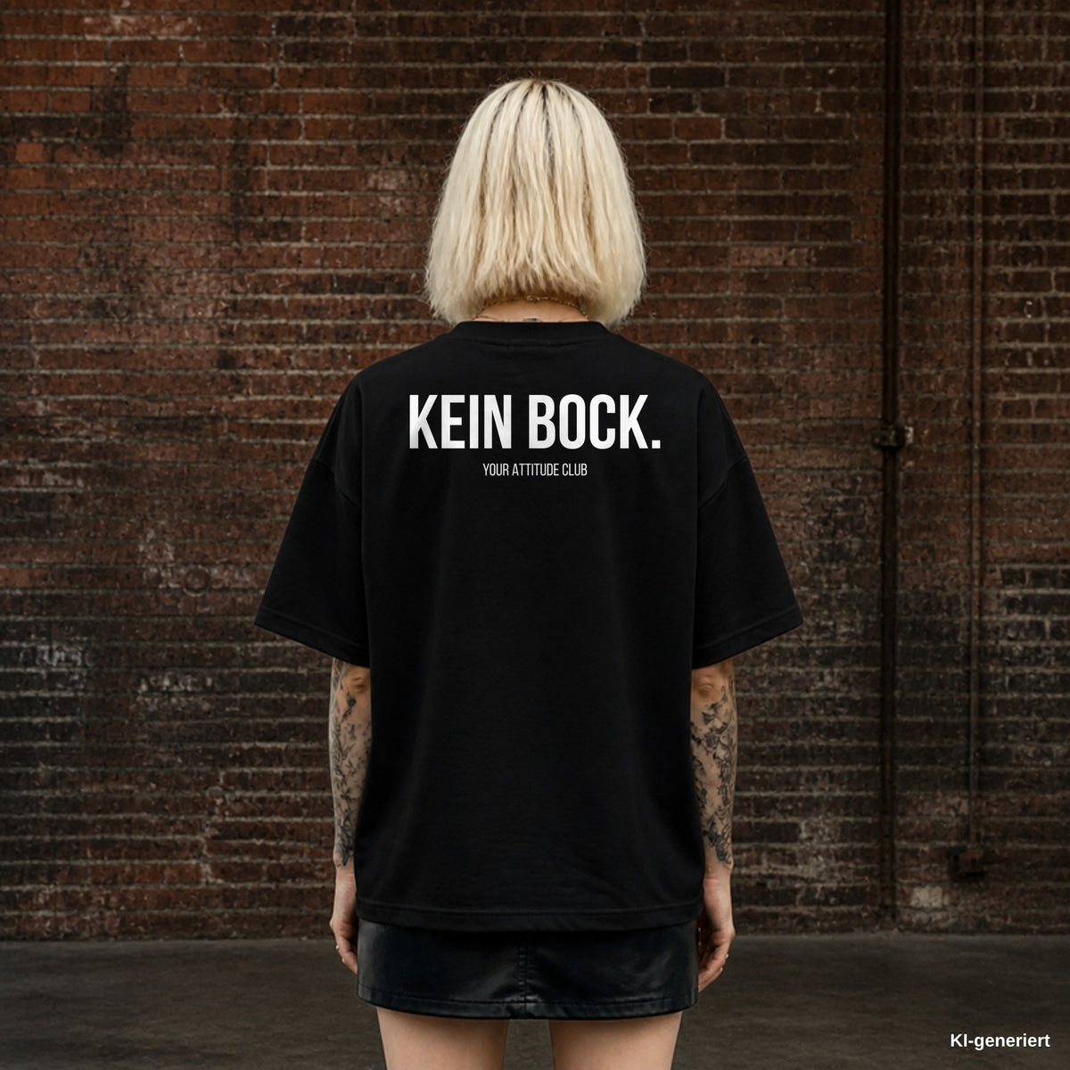 KEIN BOCK. – schwarzes Oversize T-Shirt mit weißem Backprint, Damen