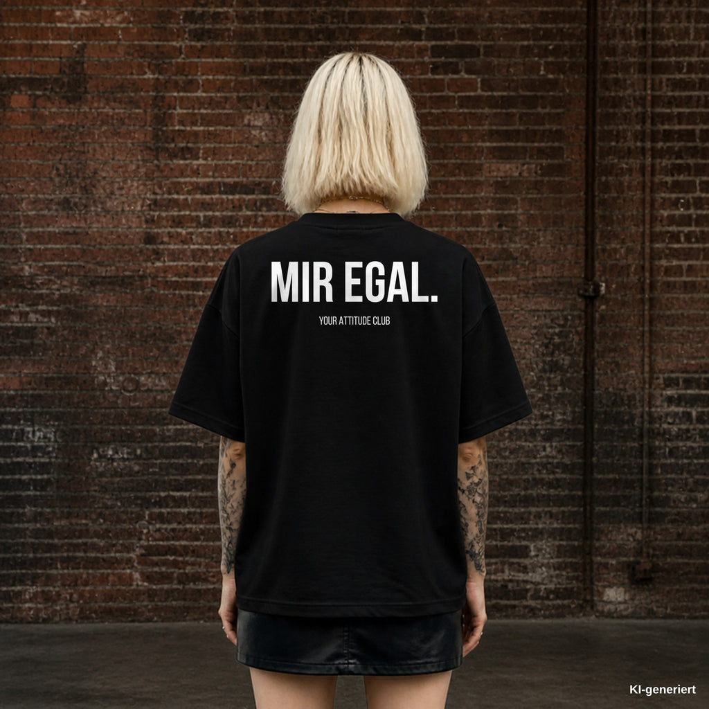 MIR EGAL. – schwarzes Oversize T-Shirt mit weißem Backprint, Damen