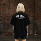 MIR EGAL. – schwarzes Oversize T-Shirt mit weißem Backprint, Damen