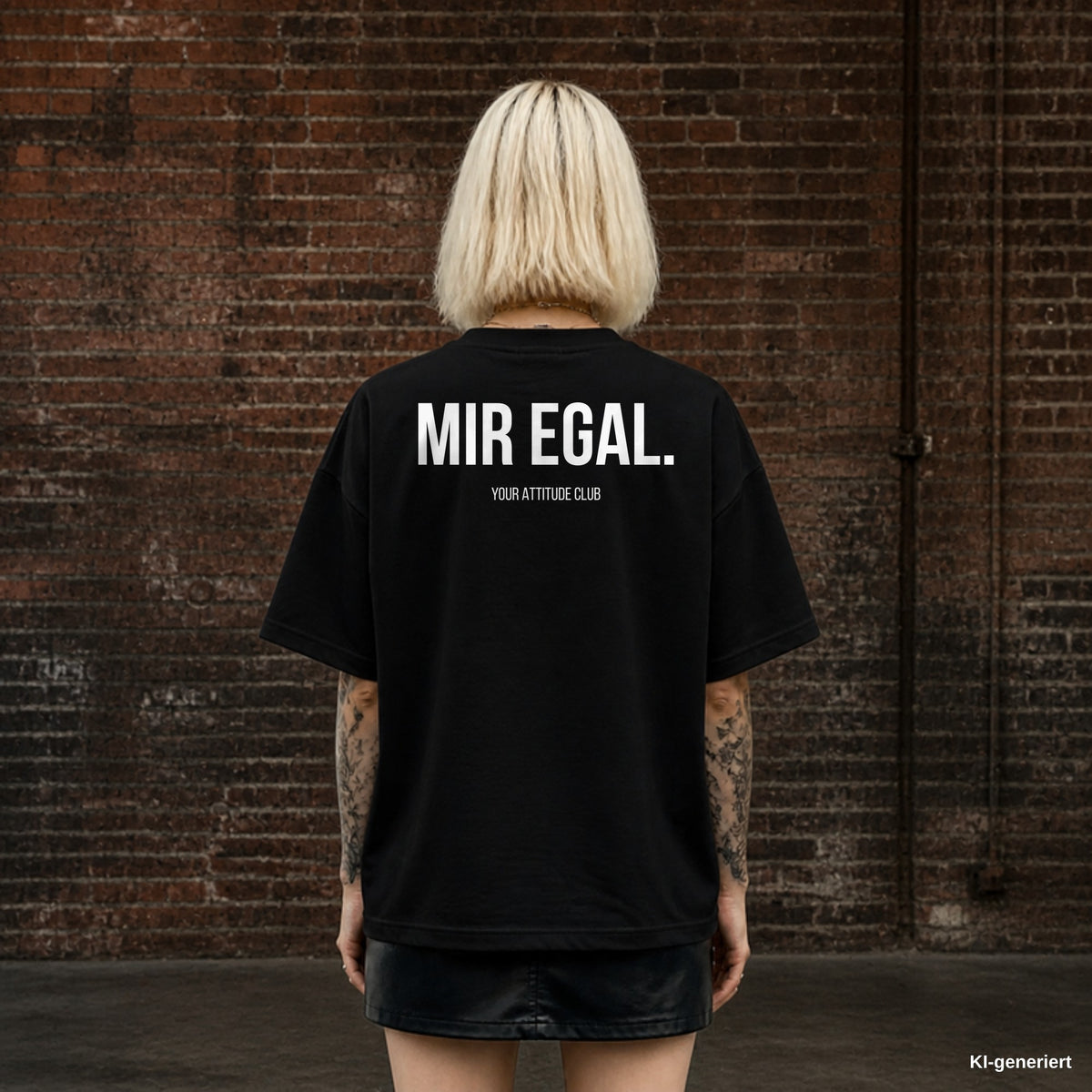 MIR EGAL. – schwarzes Oversize T-Shirt mit weißem Backprint, Damen