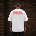 MIR EGAL. – weißes Oversize T-Shirt mit rotem Backprint, Herren