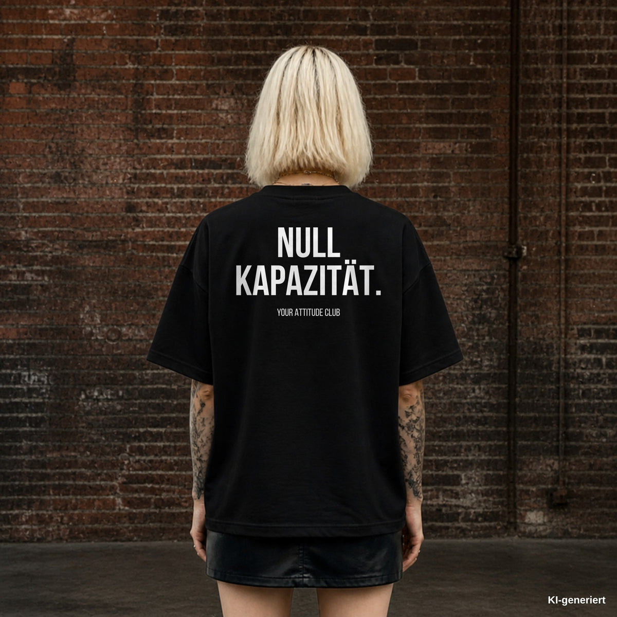 NULL KAPAZITÄT. – schwarzes Oversize T-Shirt mit weißem Backprint, Damen
